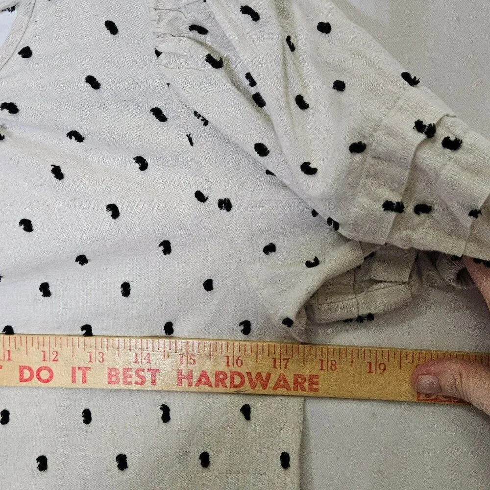 Madewell Womens XS Cream Black Polka Dot Puff Sleeve Top Basic Whimsy Whimsigoth
